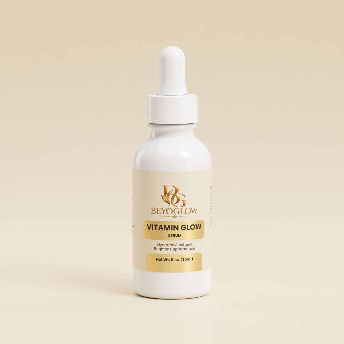 BEYOGLOW Vitamin Glow Serum bottle, cut out on a plain background