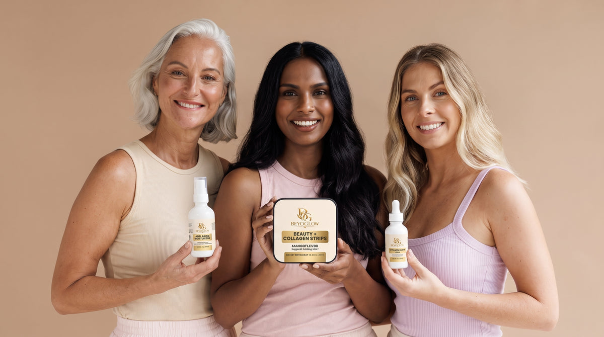 Woman applying BEYOGLOW skincare in natural light